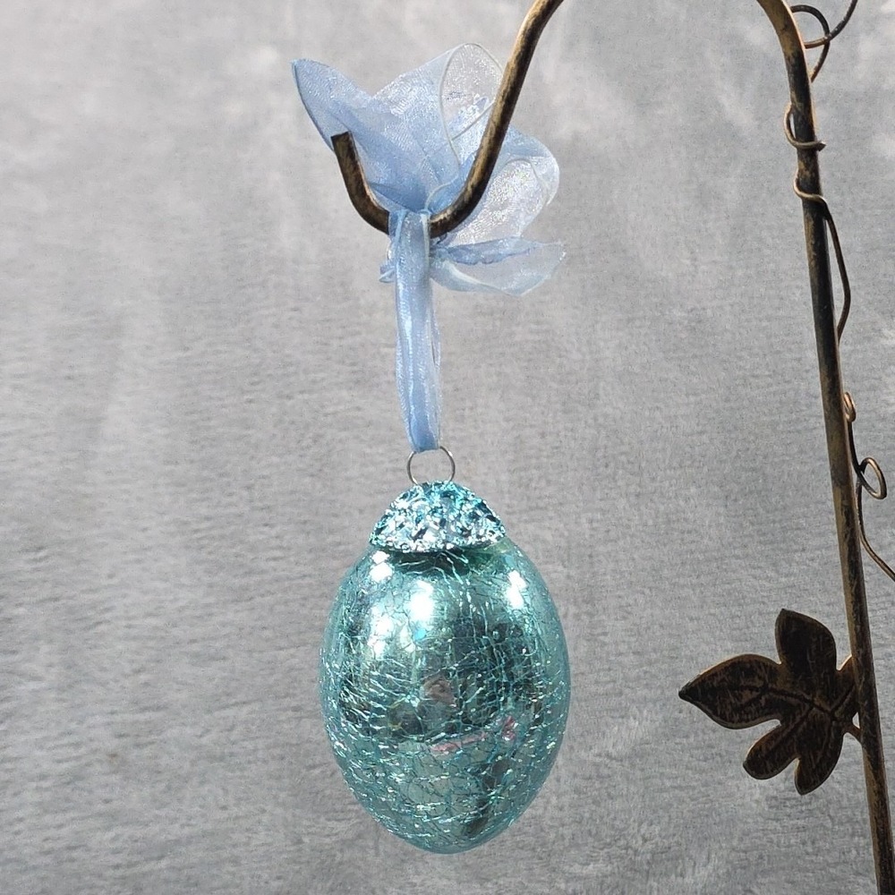 Vintage Easter‎ Egg Crackle Iridescent Glass Kugel Style - 7